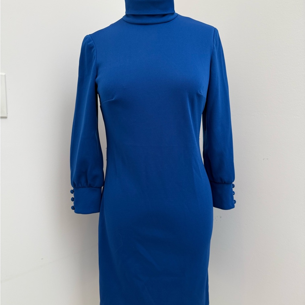 Elegant Vintage Blue Turtleneck Dress